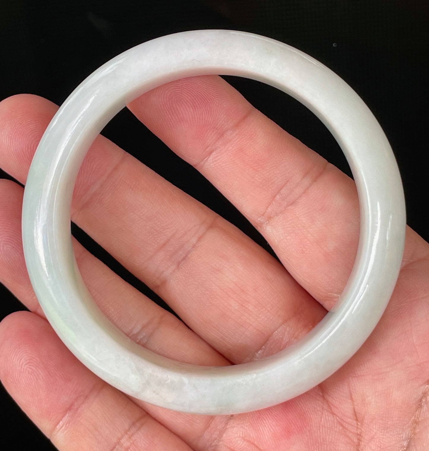 Certified Natural Burmese Jadeite Jade Bangle – Icy Milky White & Apple Green – 58.5mm – JB822