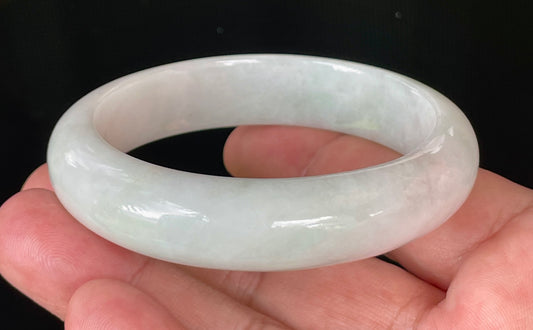 Certified Natural Burmese Jadeite Jade Bangle – Icy Milky White & Apple Green – 58.5mm – JB822