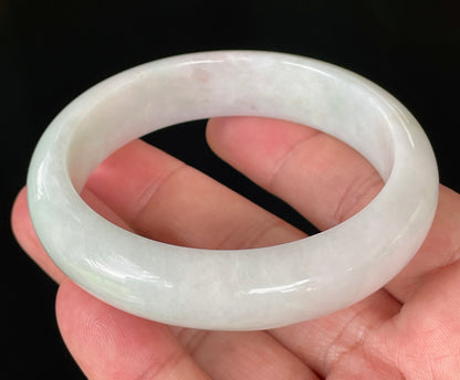 Certified Natural Burmese Jadeite Jade Bangle – Icy Milky White & Apple Green – 58.5mm – JB822