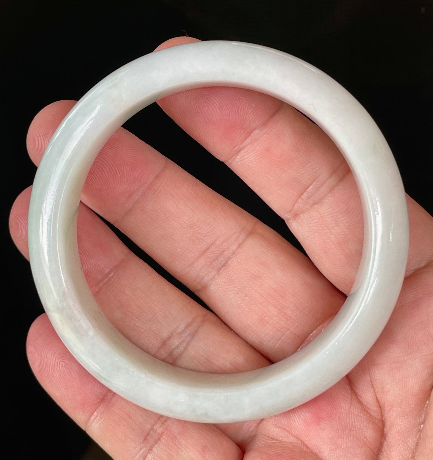 Certified Natural Burmese Jadeite Jade Bangle – Icy Milky White & Apple Green – 58.5mm – JB822