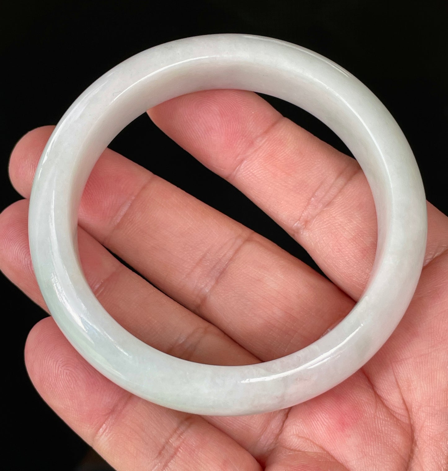 Certified Natural Burmese Jadeite Jade Bangle – Icy Milky White & Apple Green – 58.5mm – JB822