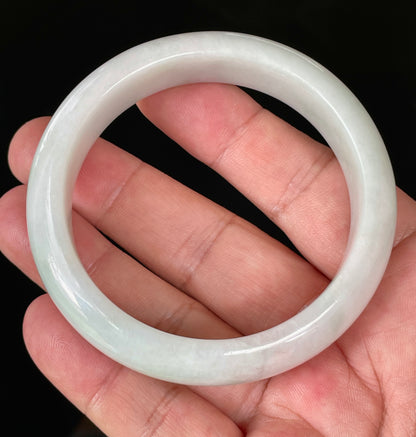 Certified Natural Burmese Jadeite Jade Bangle – Icy Milky White & Apple Green – 58.5mm – JB822