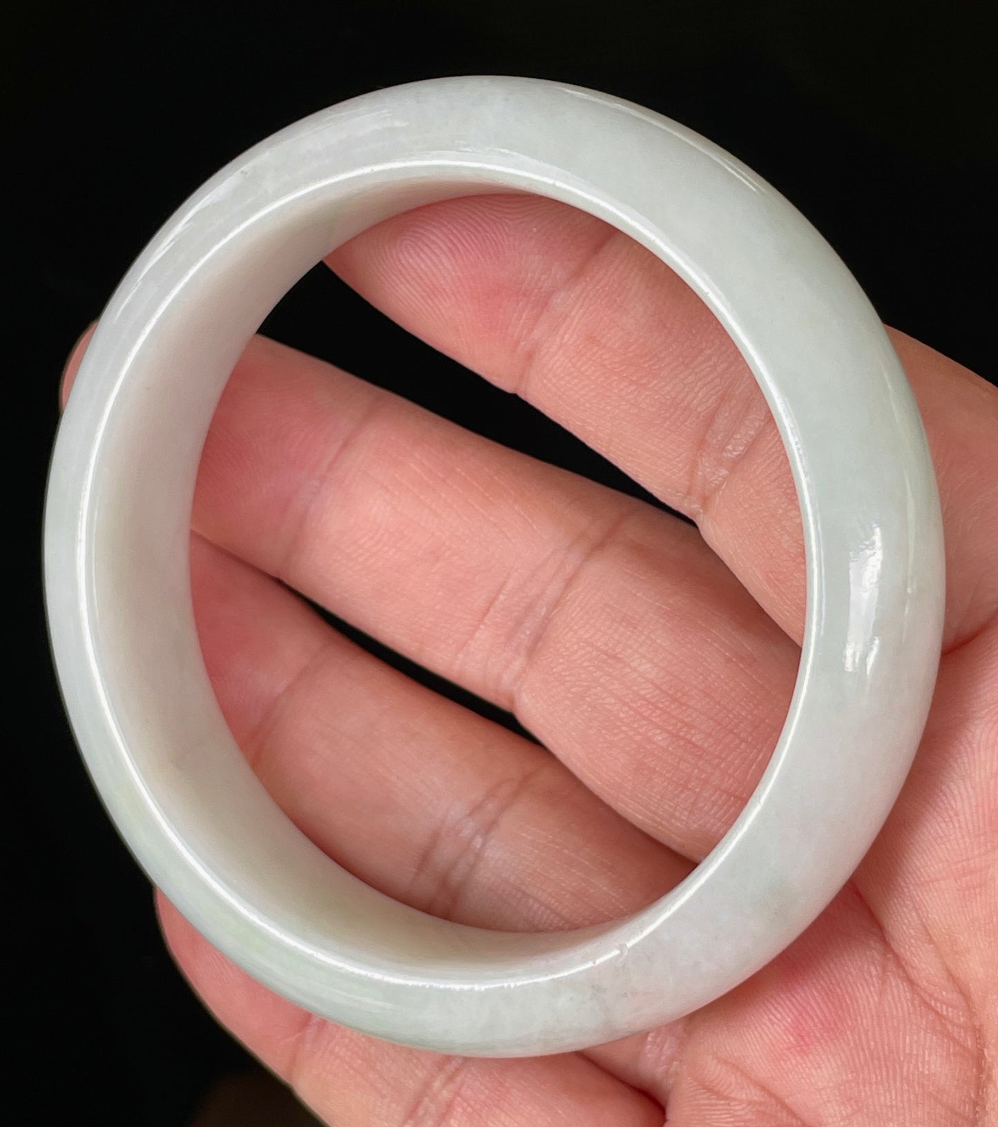 Certified Natural Burmese Jadeite Jade Bangle – Icy Milky White & Apple Green – 58.5mm – JB822