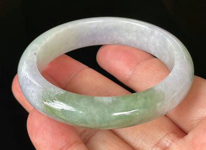 Natural Certified Burmese Jadeite Jade Bangle – Icy Light Lavender, Milky White & Apple Green – 55.2mm – JB854