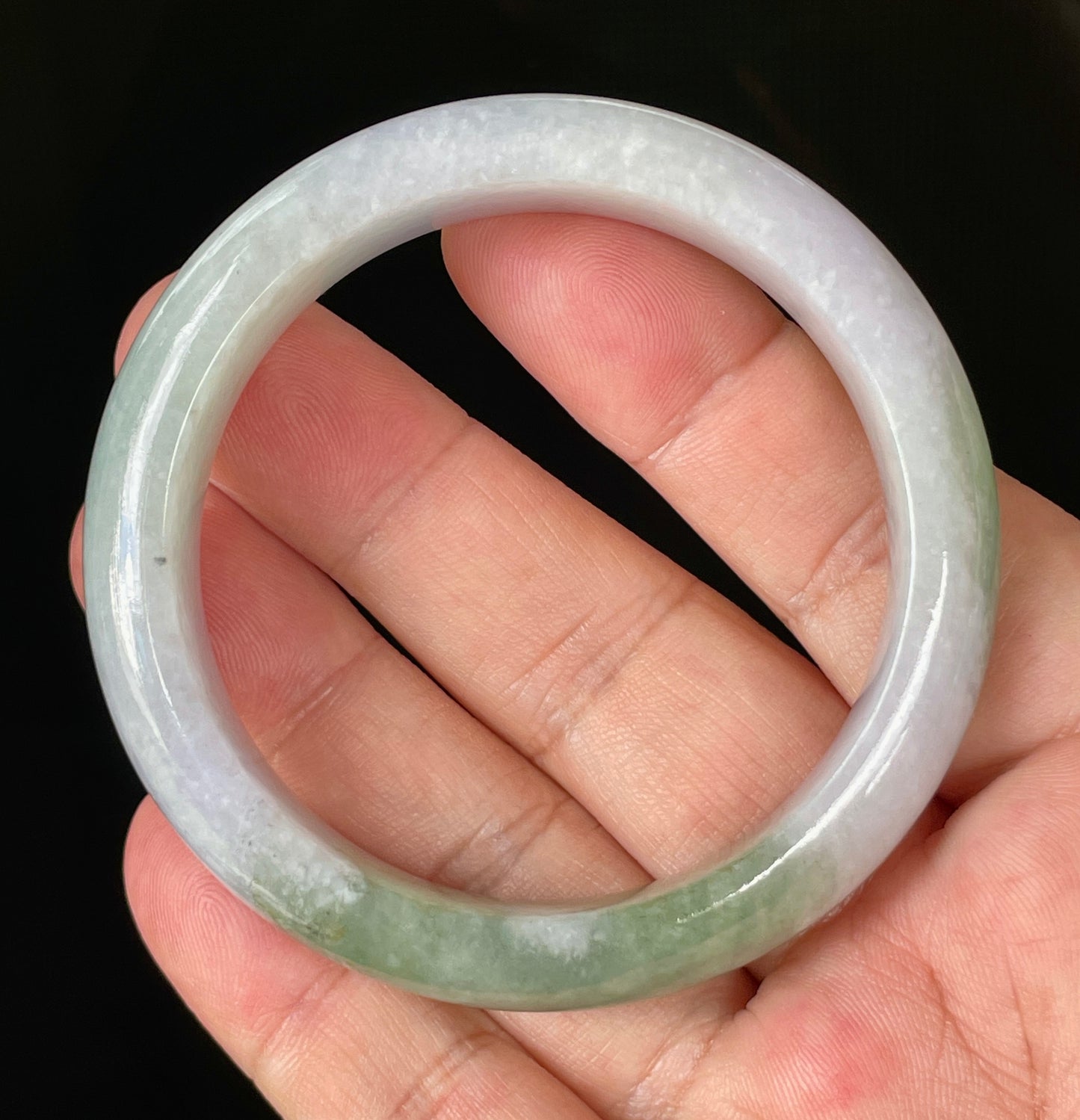 Natural Certified Burmese Jadeite Jade Bangle – Icy Light Lavender, Milky White & Apple Green – 55.2mm – JB854