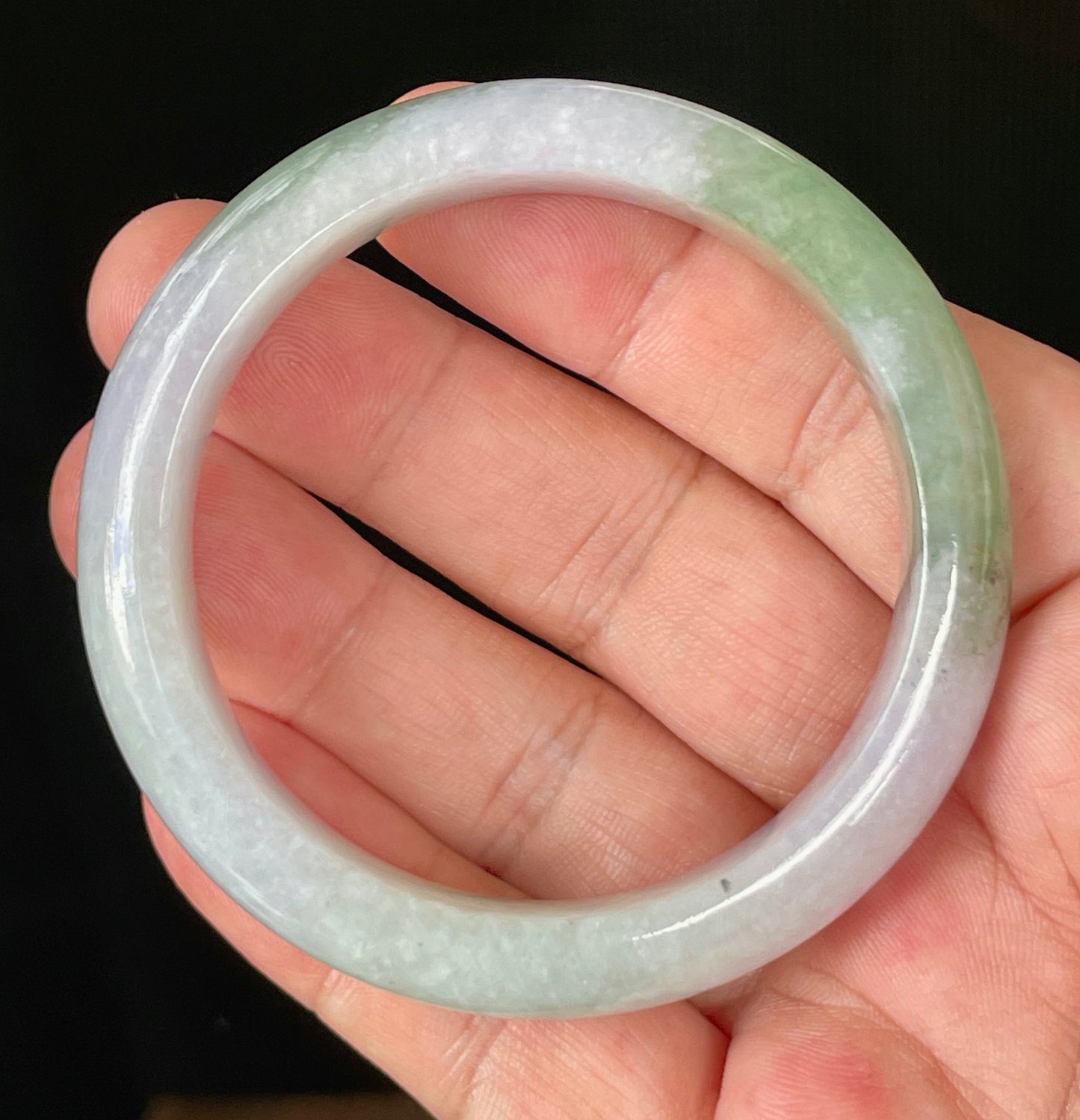 Natural Certified Burmese Jadeite Jade Bangle – Icy Light Lavender, Milky White & Apple Green – 55.2mm – JB854