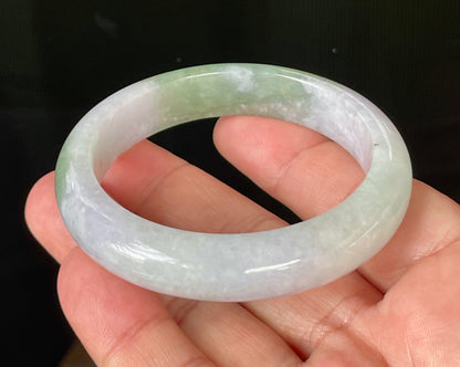 Natural Certified Burmese Jadeite Jade Bangle – Icy Light Lavender, Milky White & Apple Green – 55.2mm – JB854