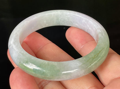 Natural Certified Burmese Jadeite Jade Bangle – Icy Light Lavender, Milky White & Apple Green – 55.2mm – JB854