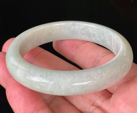 Natural Certified Burmese Jadeite Jade Bangle – Icy Light Apple Green – 56.6mm – JB876