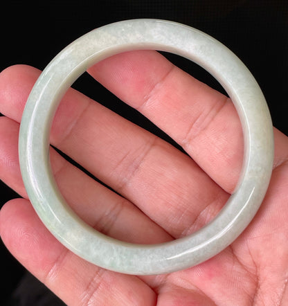 Natural Certified Burmese Jadeite Jade Bangle – Icy Light Apple Green – 56.6mm – JB876