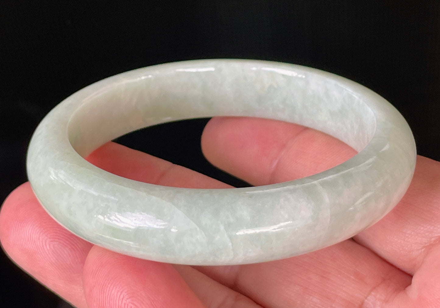 Natural Certified Burmese Jadeite Jade Bangle – Icy Light Apple Green – 56.6mm – JB876