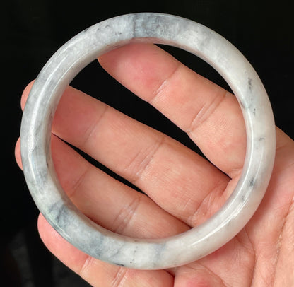 Natural Certified Burmese Jadeite Jade Bangle – Icy Grey & Milky White with Honey Hue – 66.5mm – JB879