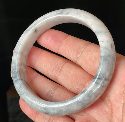 Natural Certified Burmese Jadeite Jade Bangle – Icy Grey & Milky White with Honey Hue – 66.5mm – JB879