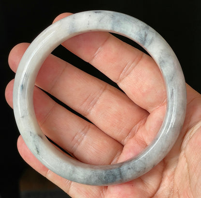 Natural Certified Burmese Jadeite Jade Bangle – Icy Grey & Milky White with Honey Hue – 66.5mm – JB879