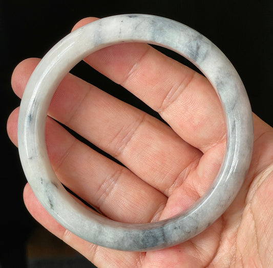 Natural Grade A Certified Burmese Jadeite Jade Bangle – Icy Grey & Milky White with Honey Hue – 66.5mm – JB879