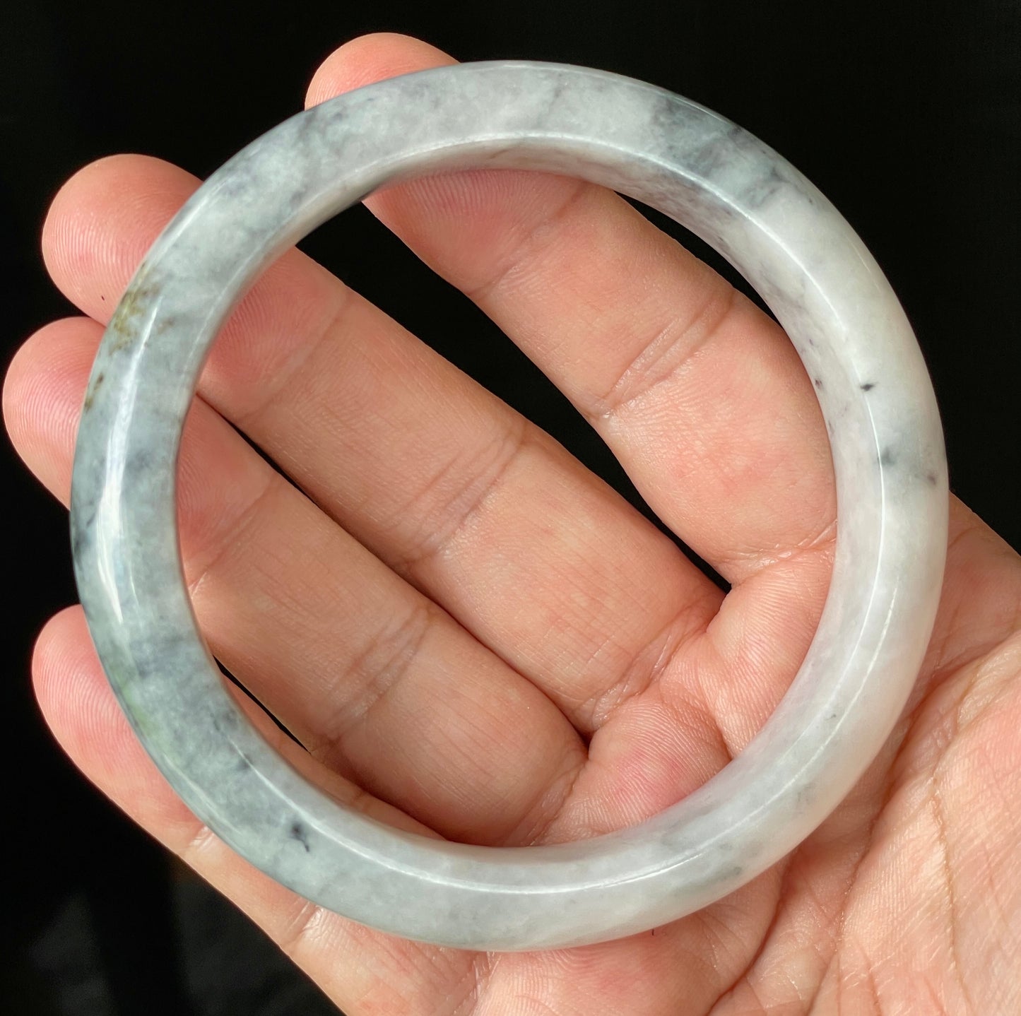 Natural Certified Burmese Jadeite Jade Bangle – Icy Grey & Milky White with Honey Hue – 66.5mm – JB879