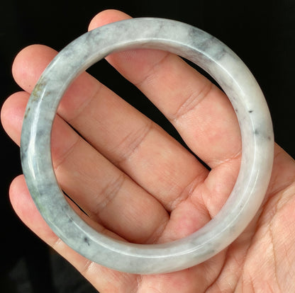 Natural Certified Burmese Jadeite Jade Bangle – Icy Grey & Milky White with Honey Hue – 66.5mm – JB879