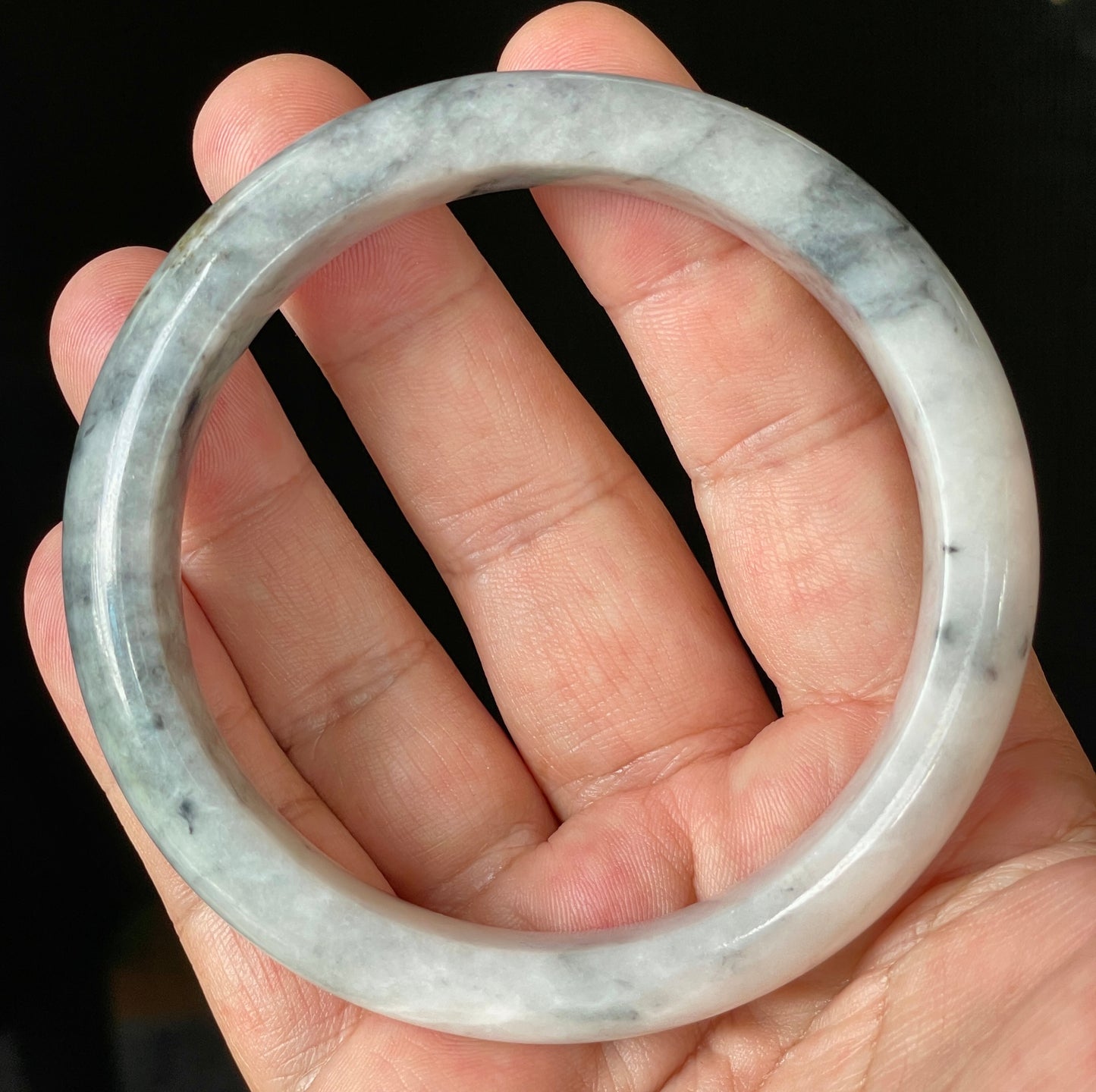 Natural Certified Burmese Jadeite Jade Bangle – Icy Grey & Milky White with Honey Hue – 66.5mm – JB879