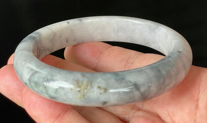 Natural Certified Burmese Jadeite Jade Bangle – Icy Grey & Milky White with Honey Hue – 66.5mm – JB879