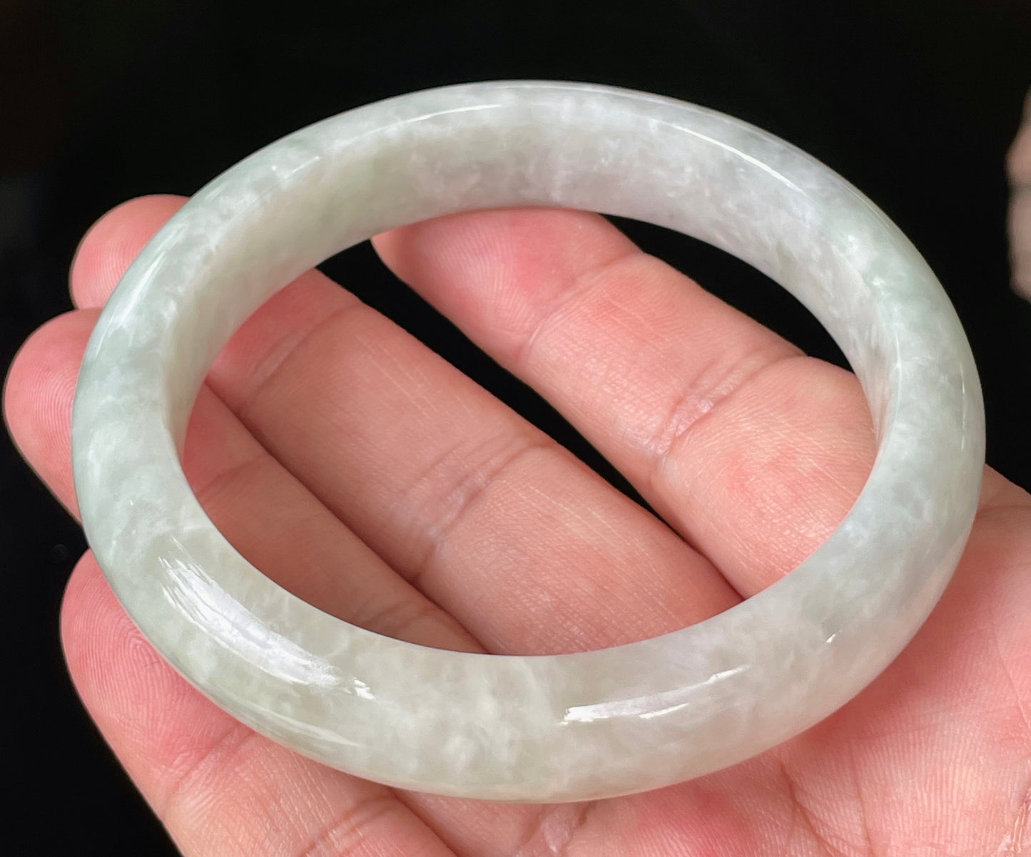 Natural Certified Burmese Jadeite Jade Bangle – Icy Light Yellow & Milky White – 61.6mm – JB820
