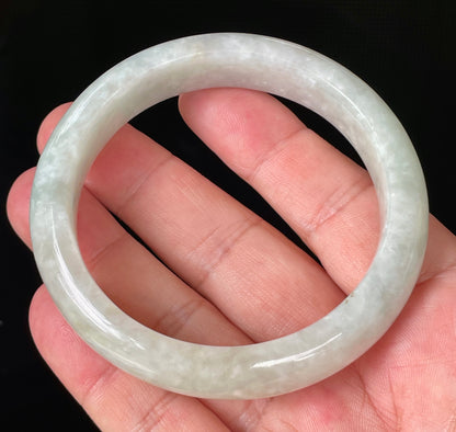 Natural Certified Burmese Jadeite Jade Bangle – Icy Light Yellow & Milky White – 61.6mm – JB820