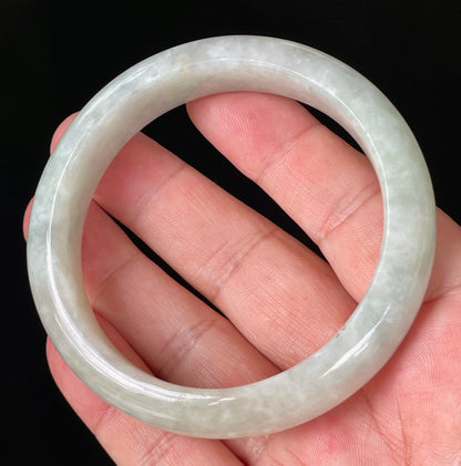 Natural Certified Burmese Jadeite Jade Bangle – Icy Light Yellow & Milky White – 61.6mm – JB820