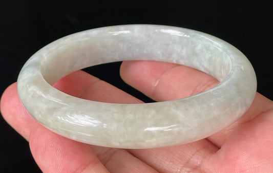Natural Certified Burmese Jadeite Jade Bangle – Icy Light Yellow & Milky White – 61.6mm – JB820