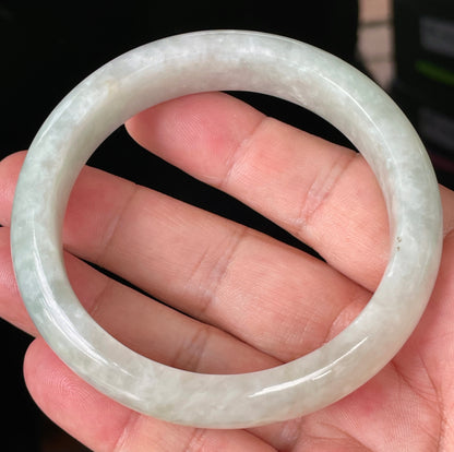 Natural Certified Burmese Jadeite Jade Bangle – Icy Light Yellow & Milky White – 61.6mm – JB820