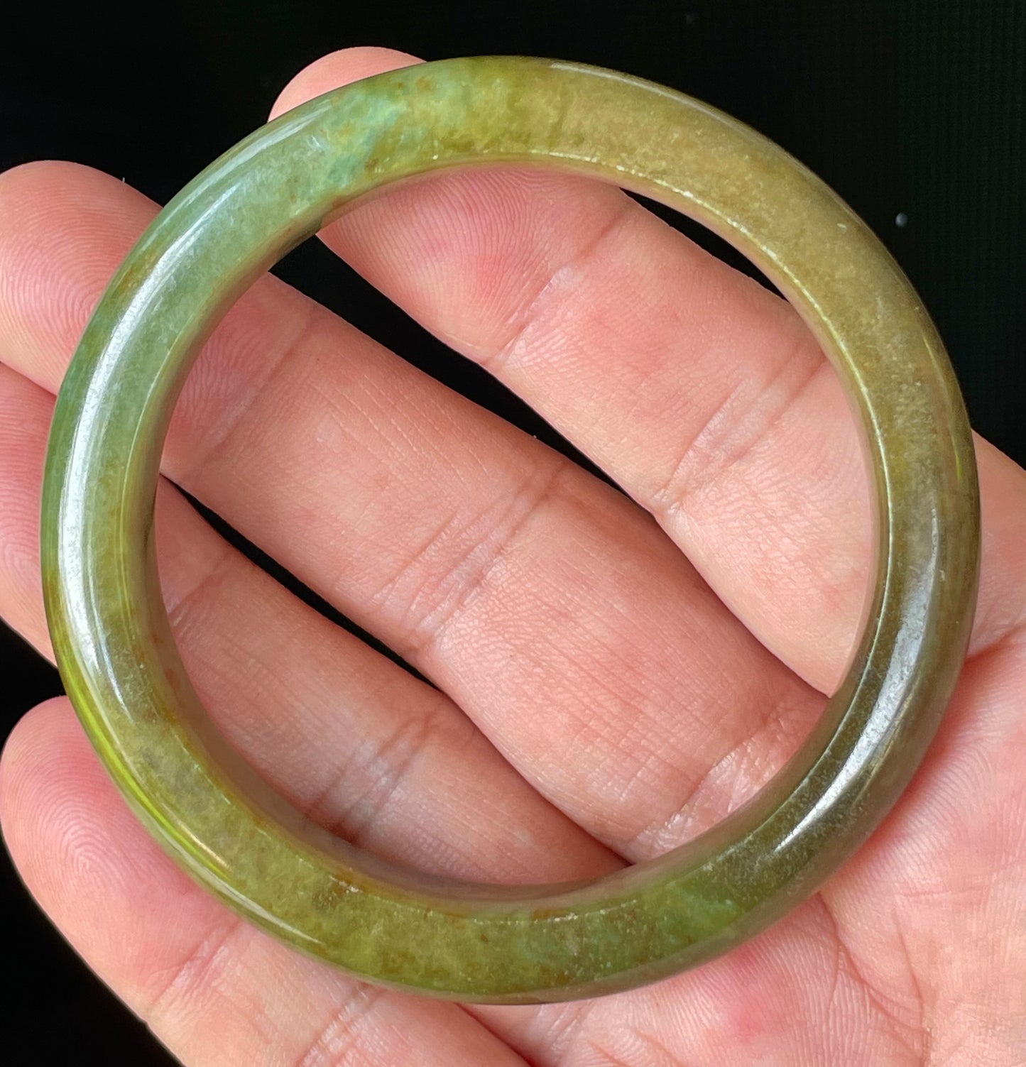 Natural Certified Burmese Jadeite Jade Bangle – Icy Apple & Moss Green with Honey Red Hues – 55mm – JB873