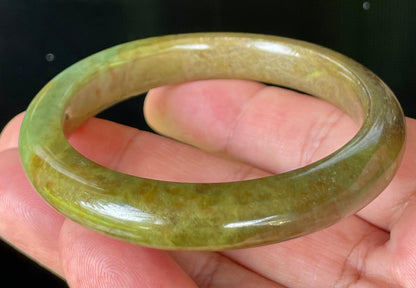 Natural Certified Burmese Jadeite Jade Bangle – Icy Apple & Moss Green with Honey Red Hues – 55mm – JB873