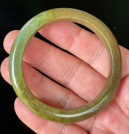 Natural Certified Burmese Jadeite Jade Bangle – Icy Apple & Moss Green with Honey Red Hues – 55mm – JB873