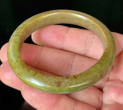 Natural Certified Burmese Jadeite Jade Bangle – Icy Apple & Moss Green with Honey Red Hues – 55mm – JB873