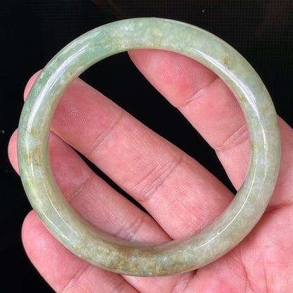 Natural Certified Burmese Jadeite Jade Bangle – Icy Apple Green, Milky White & Honey Brown – 58.2mm – JB830