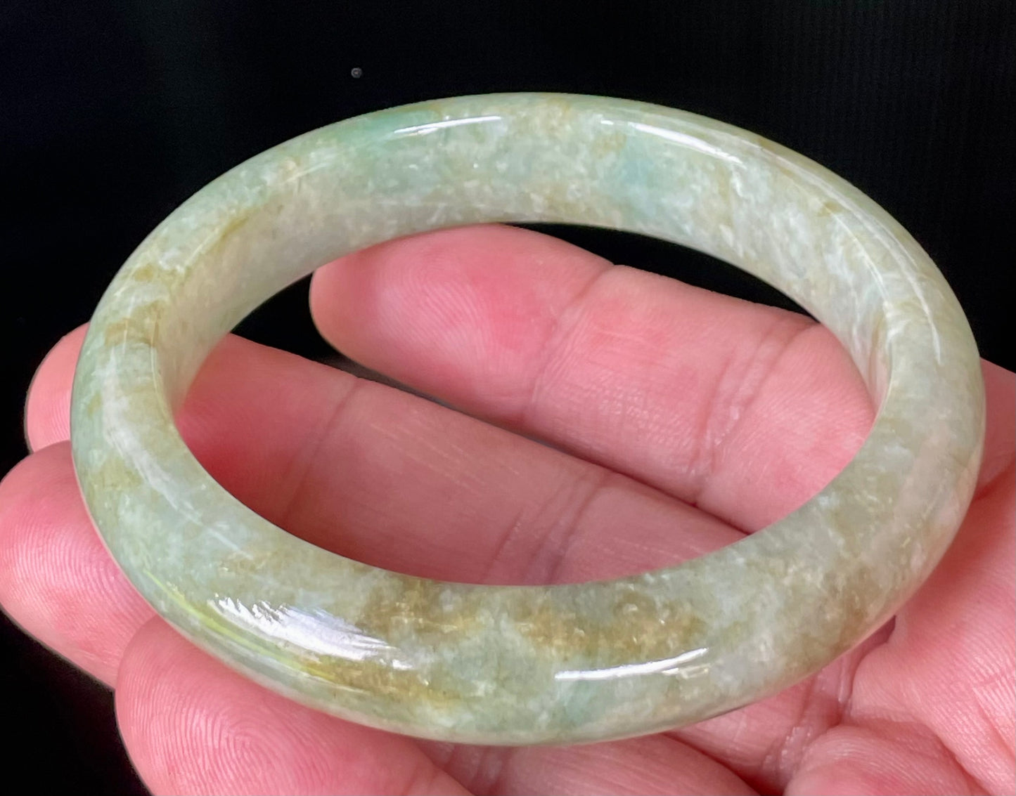 Natural Certified Burmese Jadeite Jade Bangle – Icy Apple Green, Milky White & Honey Brown – 58.2mm – JB830