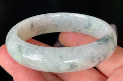 Natural Certified Burmese Jadeite Jade Bangle – Greyish Milky White with Apple & Imperial Green Hues – 58.4mm – JB831