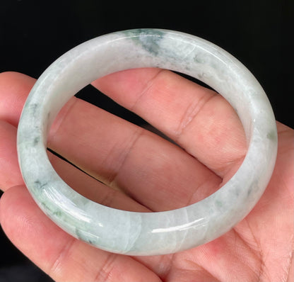 Natural Certified Burmese Jadeite Jade Bangle – Greyish Milky White with Apple & Imperial Green Hues – 58.4mm – JB831
