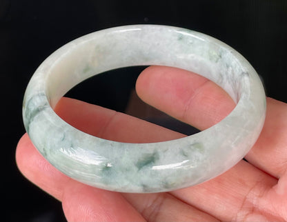 Natural Certified Burmese Jadeite Jade Bangle – Greyish Milky White with Apple & Imperial Green Hues – 58.4mm – JB831