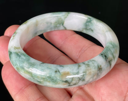 Natural Certified Burmese Jadeite Jade Bangle – Icy Imperial & Apple Green, Milky White – 57.8mm – JB877