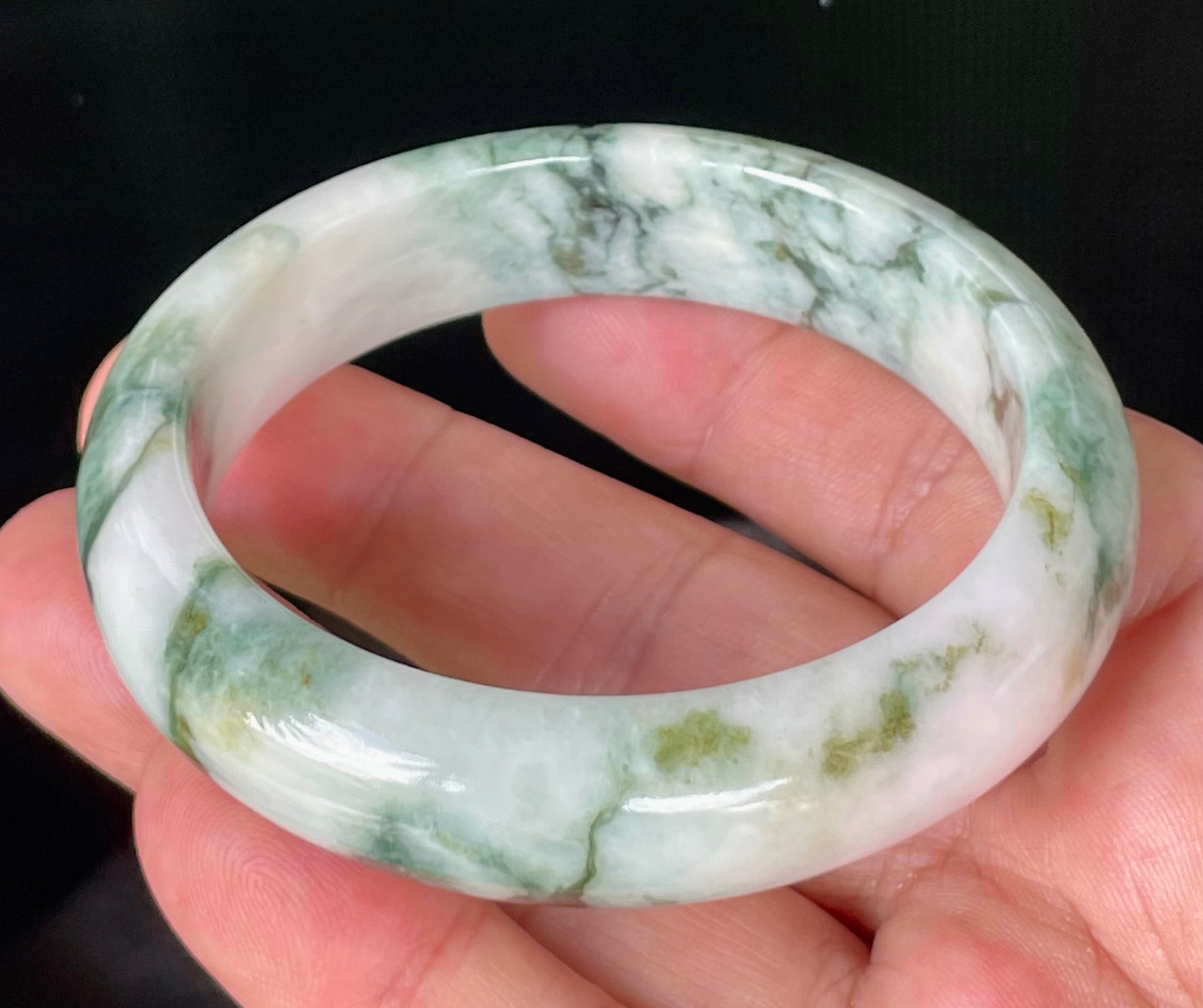 Natural Certified Burmese Jadeite Jade Bangle – Icy Imperial & Apple Green, Milky White – 57.8mm – JB877