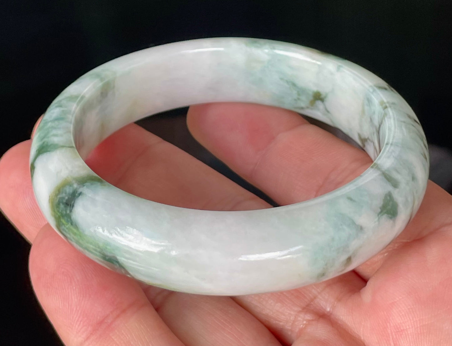 Natural Certified Burmese Jadeite Jade Bangle – Icy Imperial & Apple Green, Milky White – 57.8mm – JB877