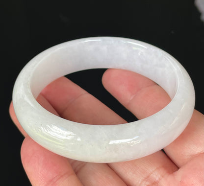 Natural Certified Burmese Jadeite Jade Bangle – Icy Milky White & Honey – 58.5mm – JB827