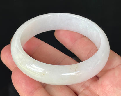 Natural Certified Burmese Jadeite Jade Bangle – Icy Milky White & Honey – 58.5mm – JB827
