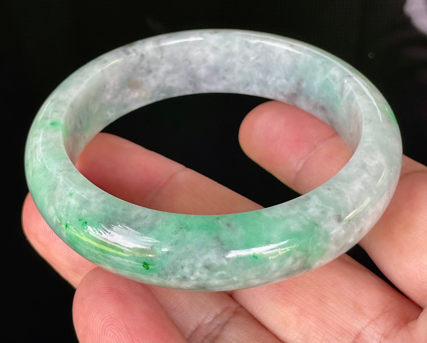 Natural Certified Burmese Jadeite Jade Bangle – Icy Imperial Green, Grey, Black & Milky White – 56.5mm – JB826