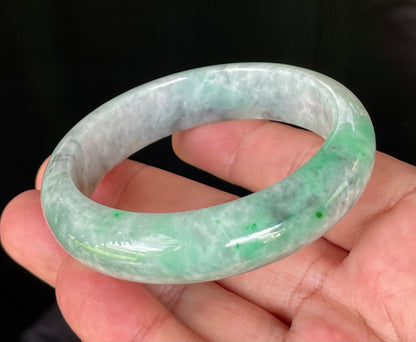 Natural Certified Burmese Jadeite Jade Bangle – Icy Imperial Green, Grey, Black & Milky White – 56.5mm – JB826