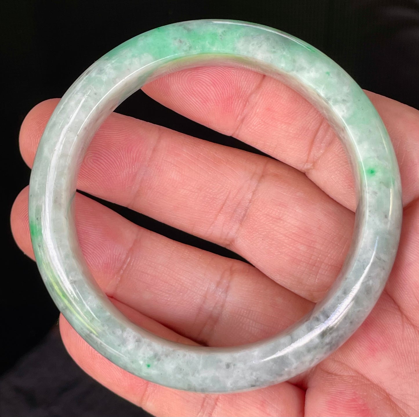Natural Certified Burmese Jadeite Jade Bangle – Icy Imperial Green, Grey, Black & Milky White – 56.5mm – JB826