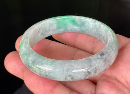 Natural Certified Burmese Jadeite Jade Bangle – Icy Imperial Green, Grey, Black & Milky White – 56.5mm – JB826