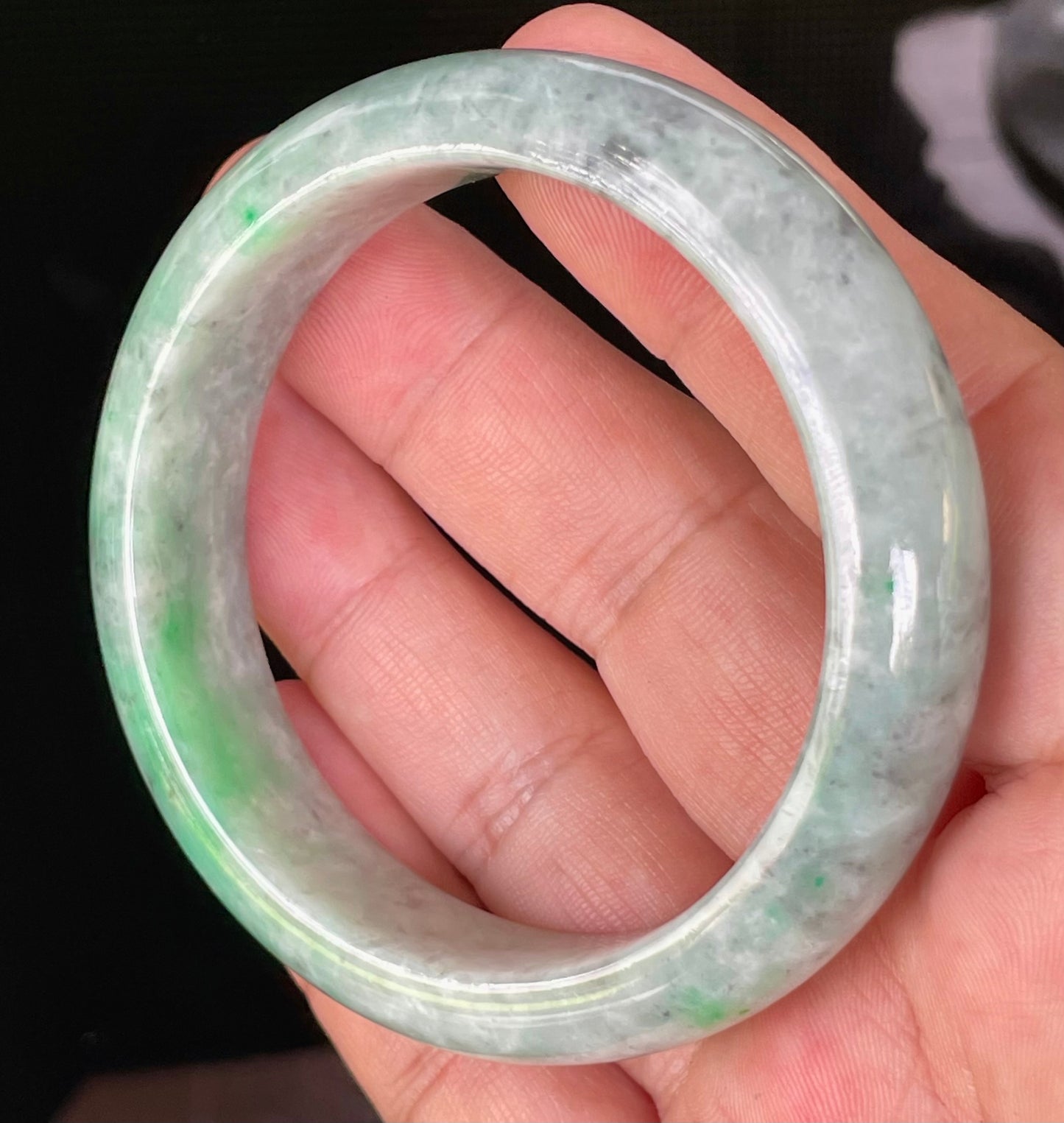 Natural Certified Burmese Jadeite Jade Bangle – Icy Imperial Green, Grey, Black & Milky White – 56.5mm – JB826