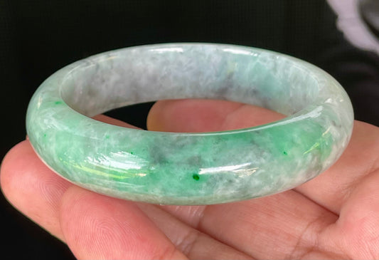 Natural Certified Burmese Jadeite Jade Bangle – Icy Imperial Green, Grey, Black & Milky White – 56.5mm – JB826