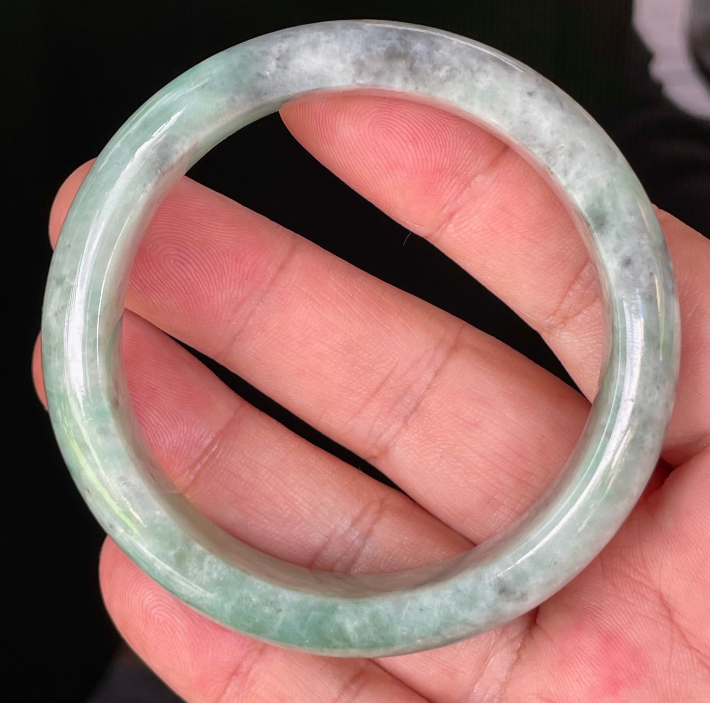 Natural Certified Burmese Jadeite Jade Bangle – Icy Imperial Green, Grey, Black & Milky White – 56.5mm – JB826