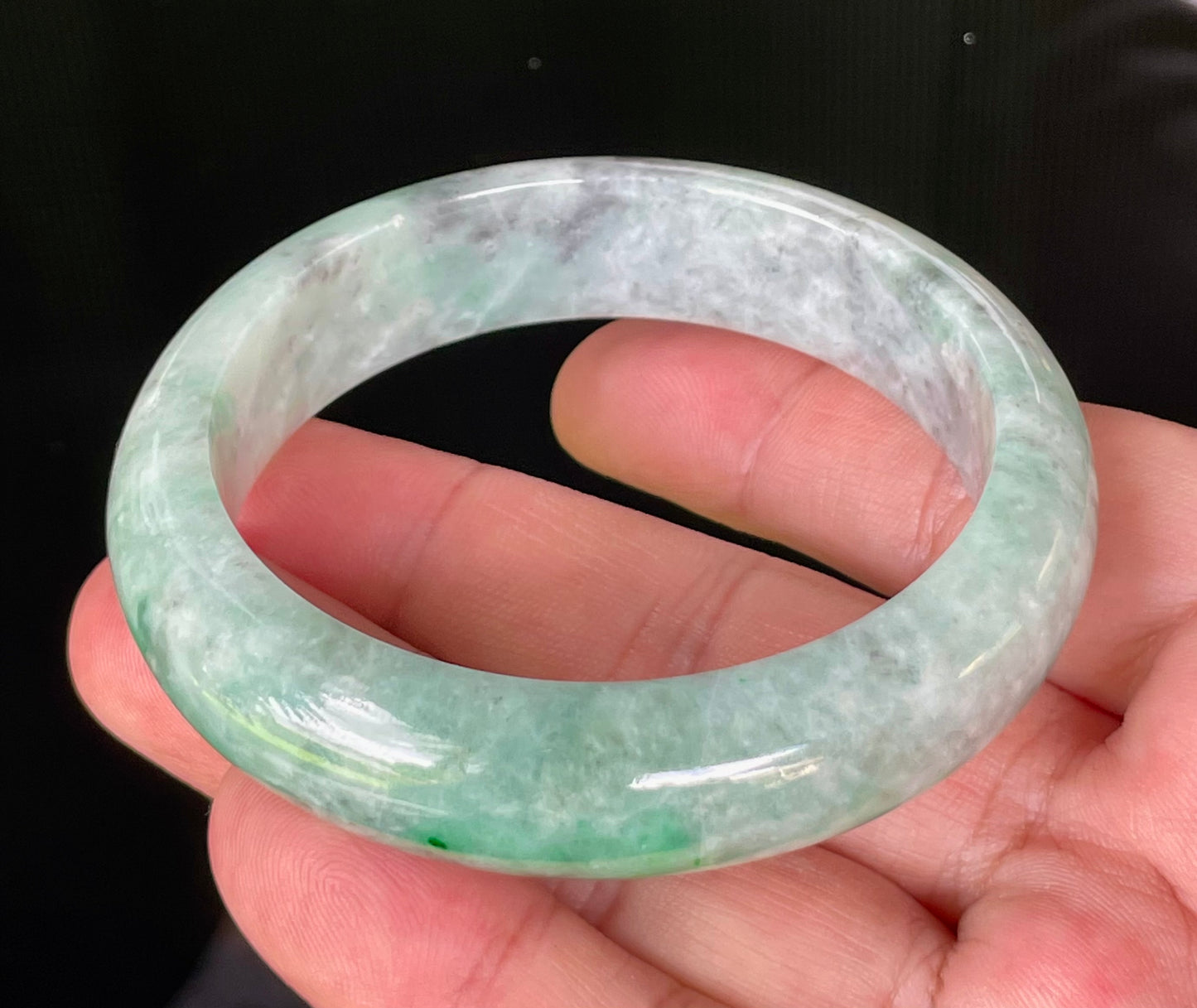 Natural Certified Burmese Jadeite Jade Bangle – Icy Imperial Green, Grey, Black & Milky White – 56.5mm – JB826